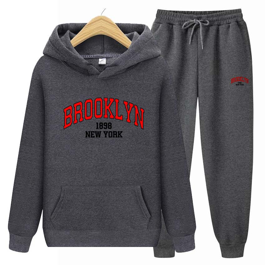 Men's Sets 1898 Brooklyn Print Sweatshirt Sport Suit Tracksuit 2 Pieces Set Sweatshirt+Pants Suit Hoodie Sportswear Jogging