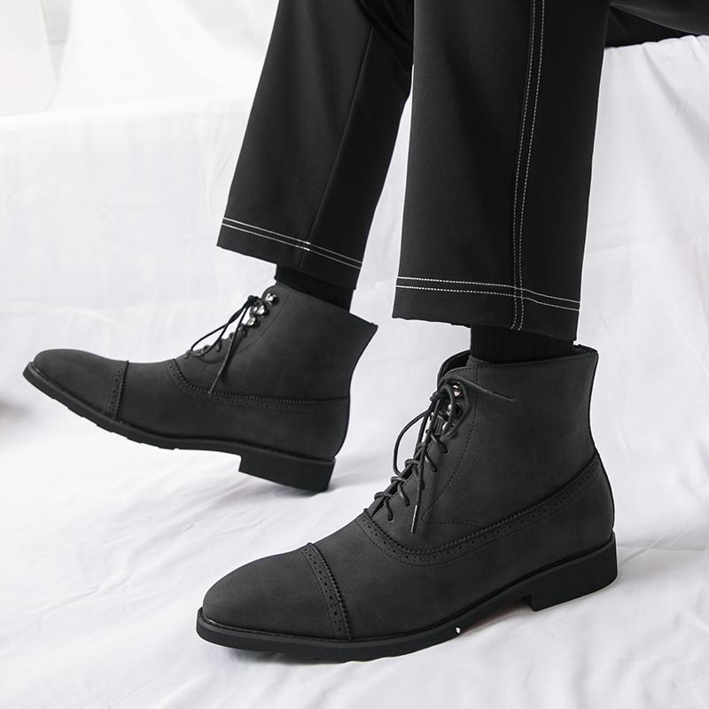 Fashion Retro Men Pointed Suede Leather Motorcycle Casual Ankle Boot Male Winter High Tops New Comfortable Leather Shoes Zapatos Hombre