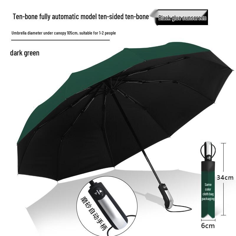 Dark Green 10-Rib UV Protection Folding Umbrella (2-Pack)