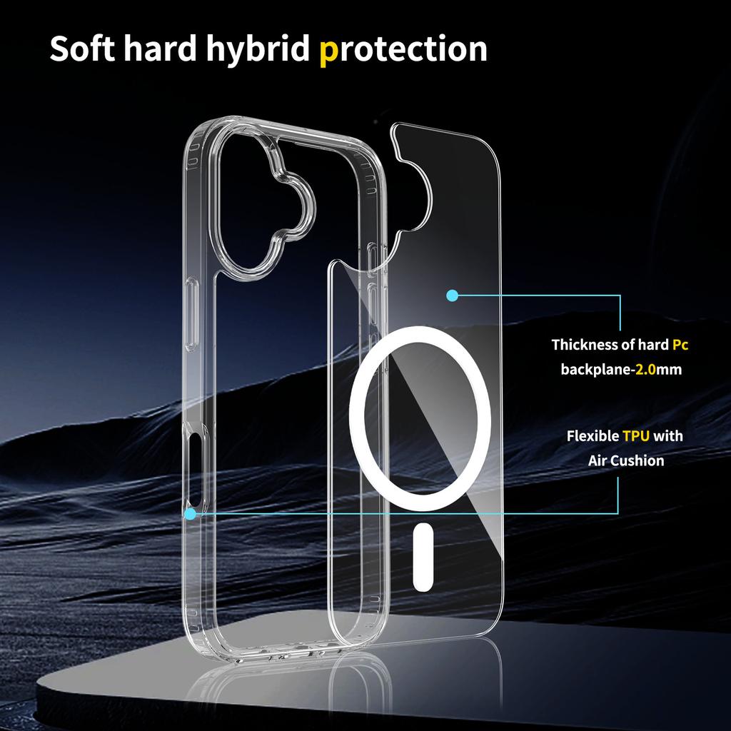 For iPhone 17 Case Compati with MagSafe PC+TPU Clear Phone Cover with Tempered Glass Screen Protector