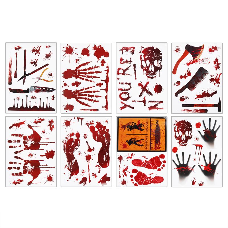 Halloween Decorations Terror Bloody Handprint Footprint Window Stickers Halloween Party Wall Decal Stickers Floor Clings Props