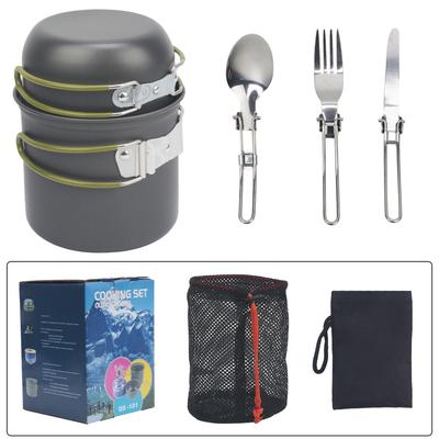 1-2 Person Camping Cookset, Portable Outdoor Cooking Pot with Nonstick Coating, Lightweight Nesting Pot Pan Kit for Hiking Backpacking Picnic