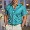 Men's Fashion Striped Loose Short Sleeve Shirt Casual Breathable Lapel Button Shirt Soft and Comfortable Festival Top