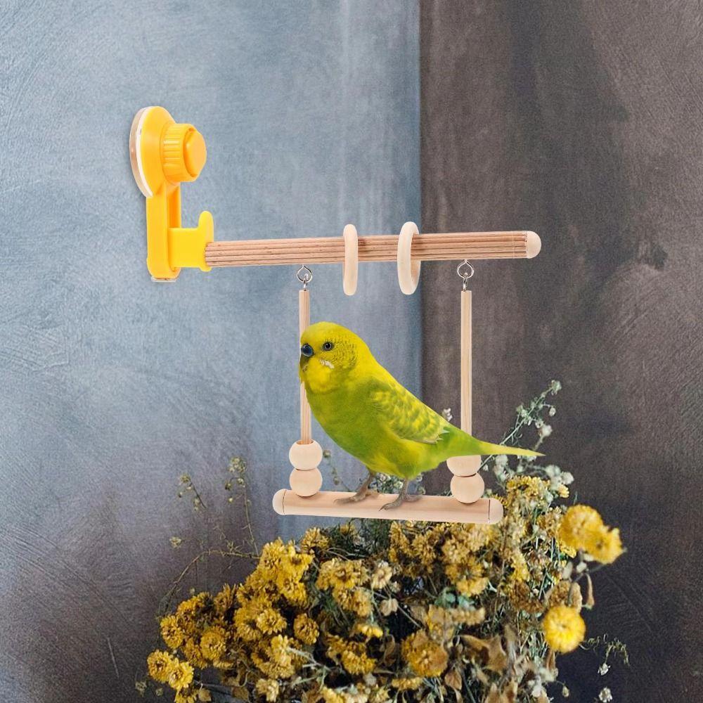 Suspended Bird Perch Suction Cup Parakeet Swing Toy Parrot Training Rack for Cage Hanging