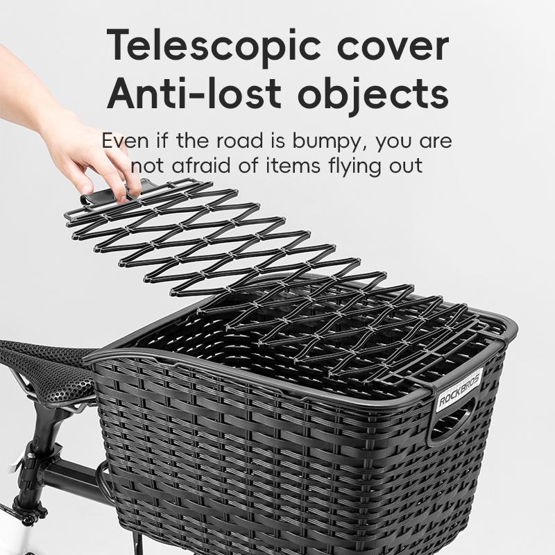ROCKBROS Rear Bike Basket Large Capacity With Telescopic Cover Pets Bicycle Basket Fits for Most Rear Bike Rack Anti-squeeze