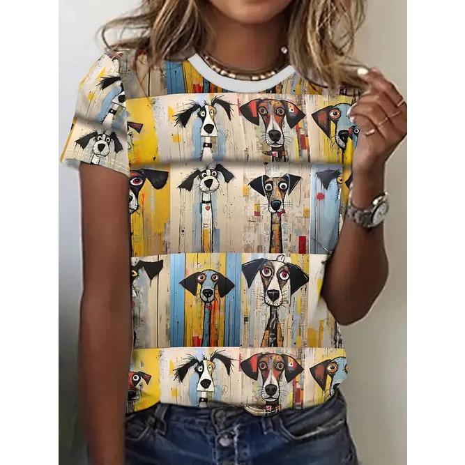 Summer Round Neck 3D Animal Print Top Fashionable Casual Short Sleeved Women's T-shirts