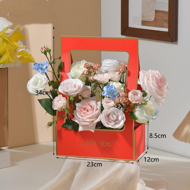 Party Flower Box New Bouquet Packaging Bag Kraft Paper Bouquet Basket Wedding Waterproof Handheld Flower Arrangement Bag Other