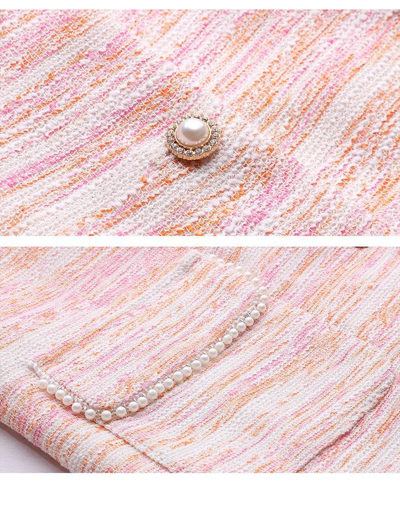 2025 Stylish Striped Beaded Round Neck Short Jacket – Spring & Autumn Collection