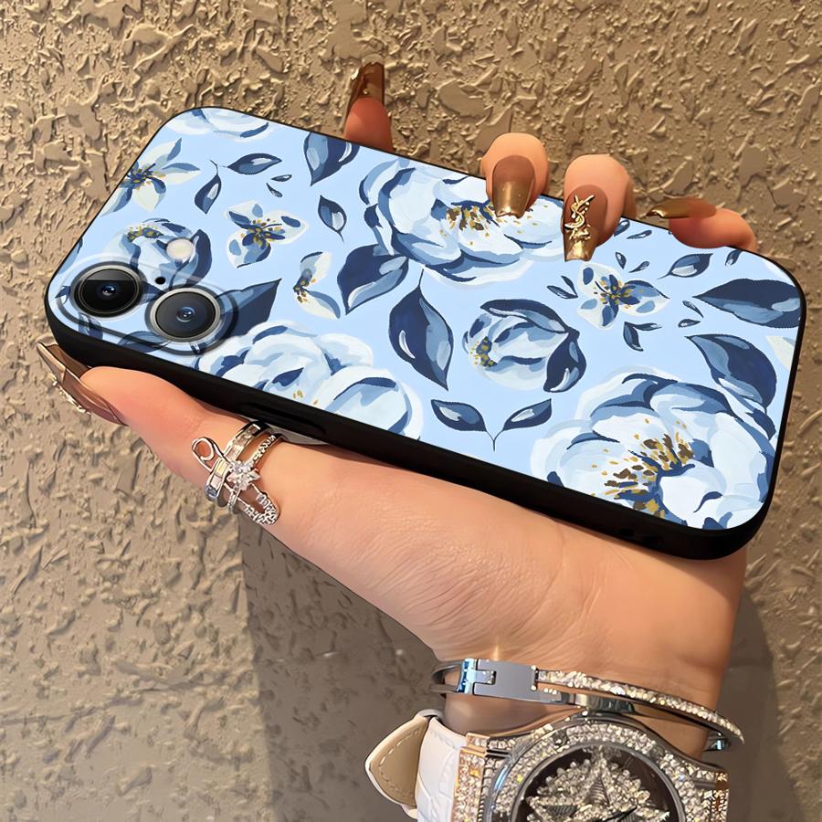 Case for Apple iPhone 17 Pro Max 11 16 12 14 15 Pro 7 8 13 XR XS MAX Air Funda Phone Cover Cartoon Blue Flower