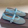 Leisure Fishing Net Flat Ballet Shoes Made Of Genuine Leather With A Straight Cut And Perforated Breathable Mary Jane Single