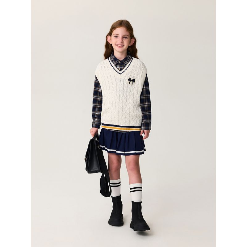 Mark Jenny Girls' Bow-Knot V-Neck Pure Cotton Knitted Vest Kidsren's 2026 Autumn and Winter New Style 551888