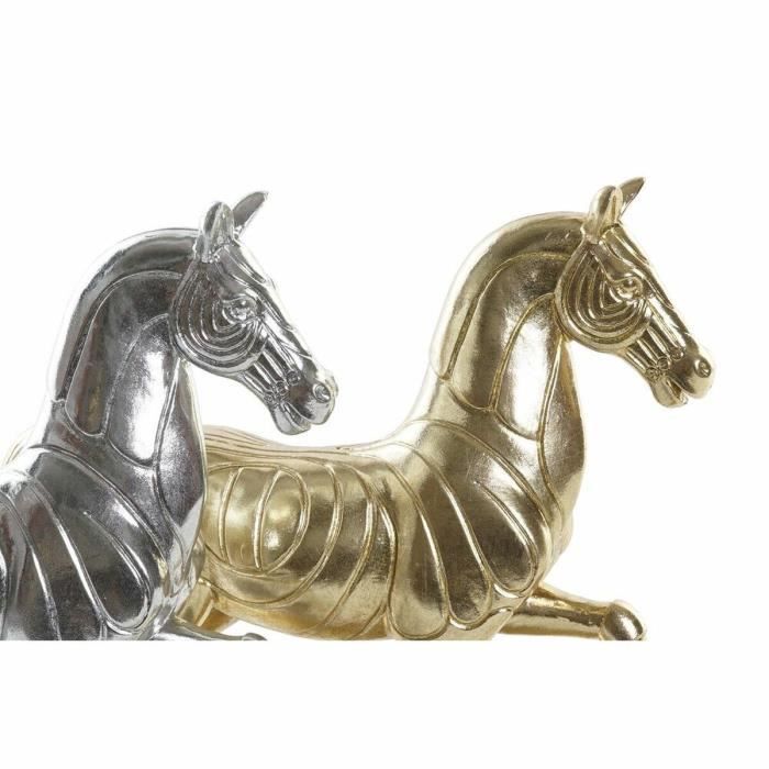 Figurine Décorative 34 X 9,5 X 33,5 Cm Cheval Argenté Doré (2 Unités)