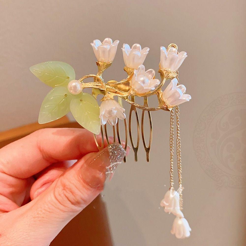 Fan Flower Hair Comb Pearl Chinese Style Hair Stick Children's Hairpin  Girl Hair Accessories