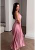 2025 Summer European-American Women's Off-Shoulder Pleated Solid Color Dress
