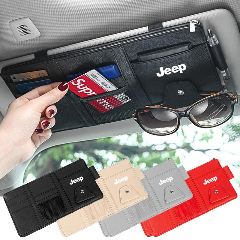 New Car Sun Visor Organizer Multi-Pocket Glasses Clip Car Storage Bag For Jeep Wrangler Grand Cherokee Compass Renegade Cherokee Gladiator