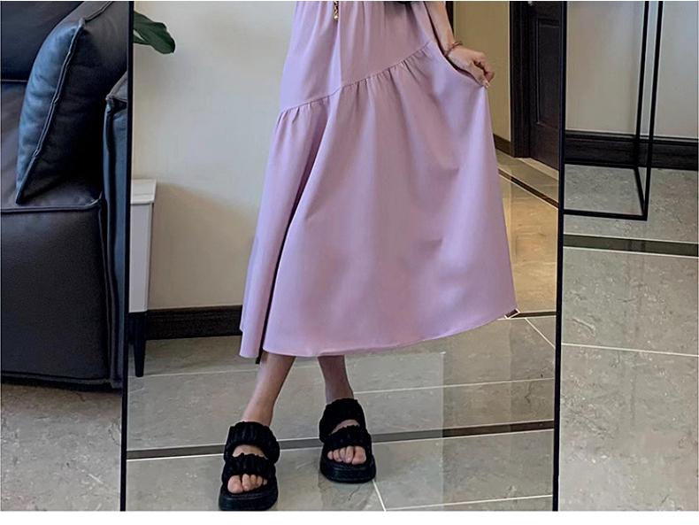 Women's High-End Purple Petite Bubble Sleeve Long Dress for Early Spring