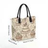  Vintage Dessert Print Canvas Tote Bag Casual Large Capacity Portable Daily Shoulder Handbag