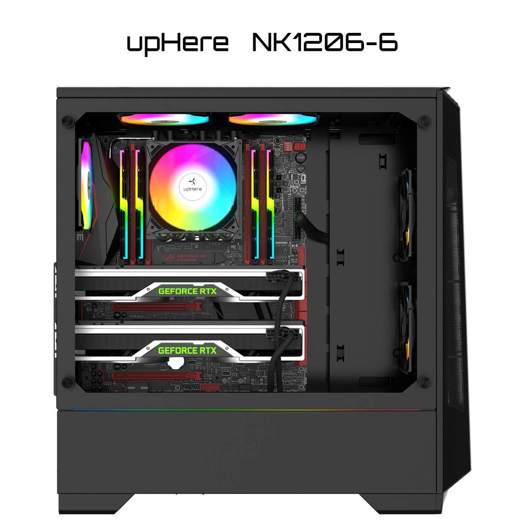 UpHere ARGB 120 mm PC-Gehäuselüfter, 6-PIN-Anschluss, leise, hohe Leistung, 5 V, 3-PIN-ARGB-Motherboard, AURA Sync, Sync-Lüfter-Hub, Fernbedienung enthalten, 6 Stück, 1 Set, Schwarz