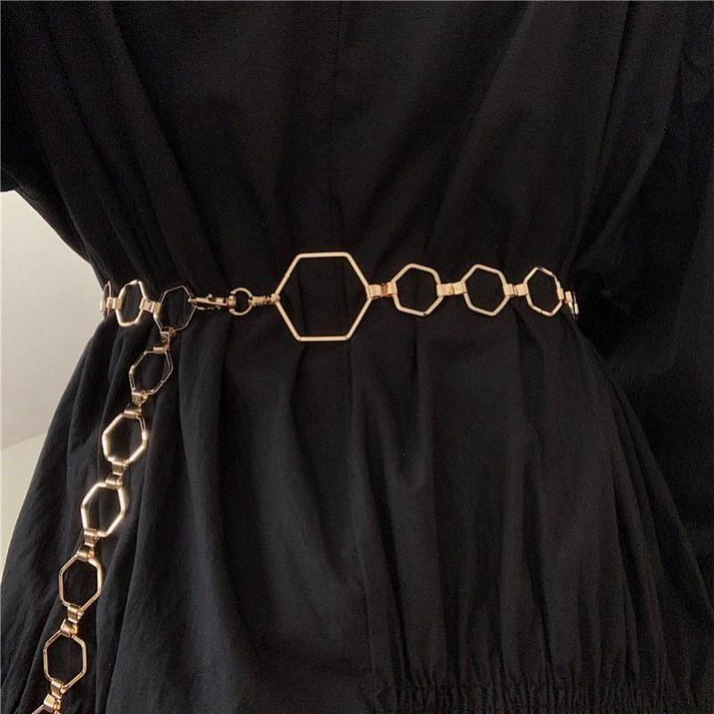 Gold Elegant Quadrilateral Waist Chain For Women Fashionable Accessory For Dresses