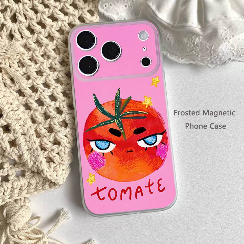 Ins Korean Tomatoes For iPhone 11,12,13,14,15,17,16,Pro,Plus,E,Max,Air,Mini Clear Magnetic Frosted Cover