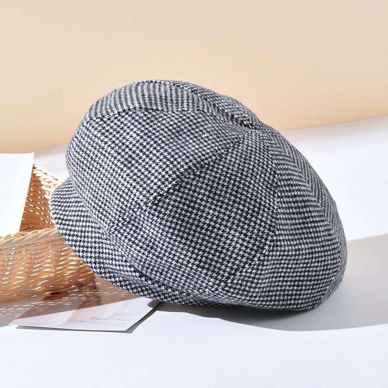 Women's Autumn/Winter Houndstooth Beret - Retro British Style