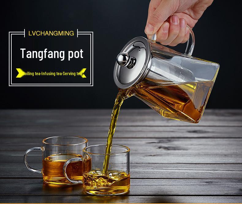 Vanshi High-Temp Glass Teapot with Stainless Steel Filter and Anti-Scald Design - Ideal for Kung Fu Tea