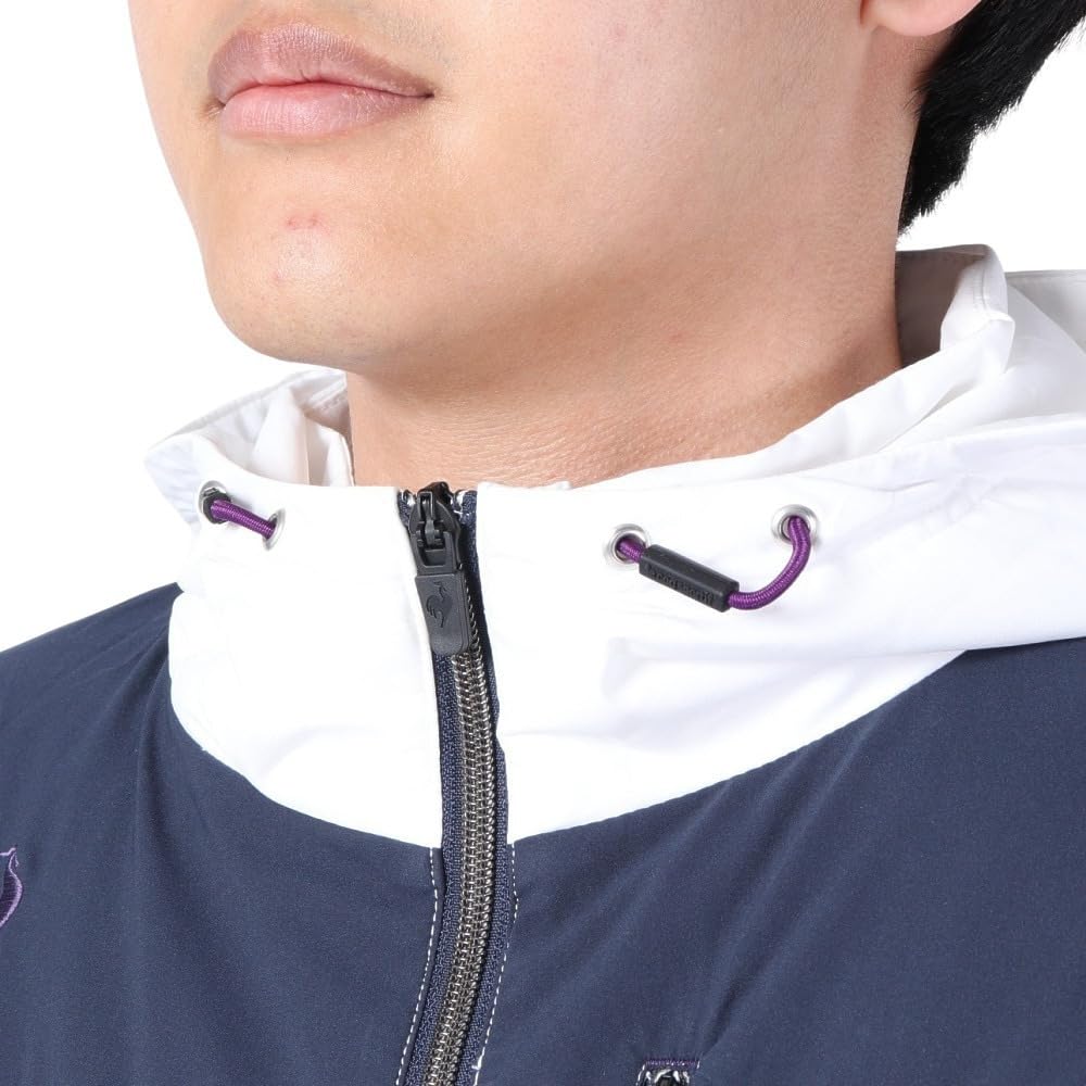 Coq Sportif Blouson Hooded Brushed Lining Water Repellent Windproof Heat Navi Golf QGMWJK05 WH00 LL [Le Golf] [Stretch Forcer] Men's (White)
