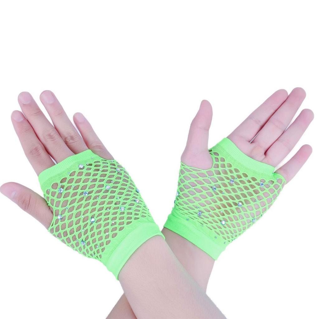 Stylish Half Finger Mesh Gloves Rhinestones Embellished Lightweight Dancewear Summer Outdoor Activity Gear