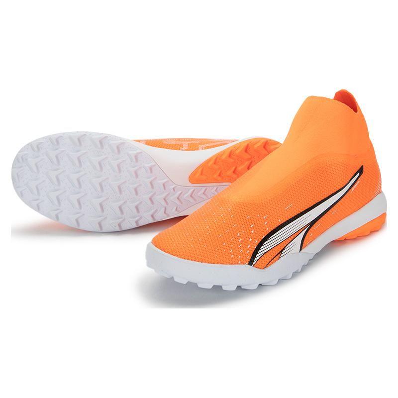 Puma Ultra Match + LL Slip-On TT (Rubber Studs) Indoor Durable Breathable Soccer Shoes Unisex Soccer Shoes Orange 107245-01