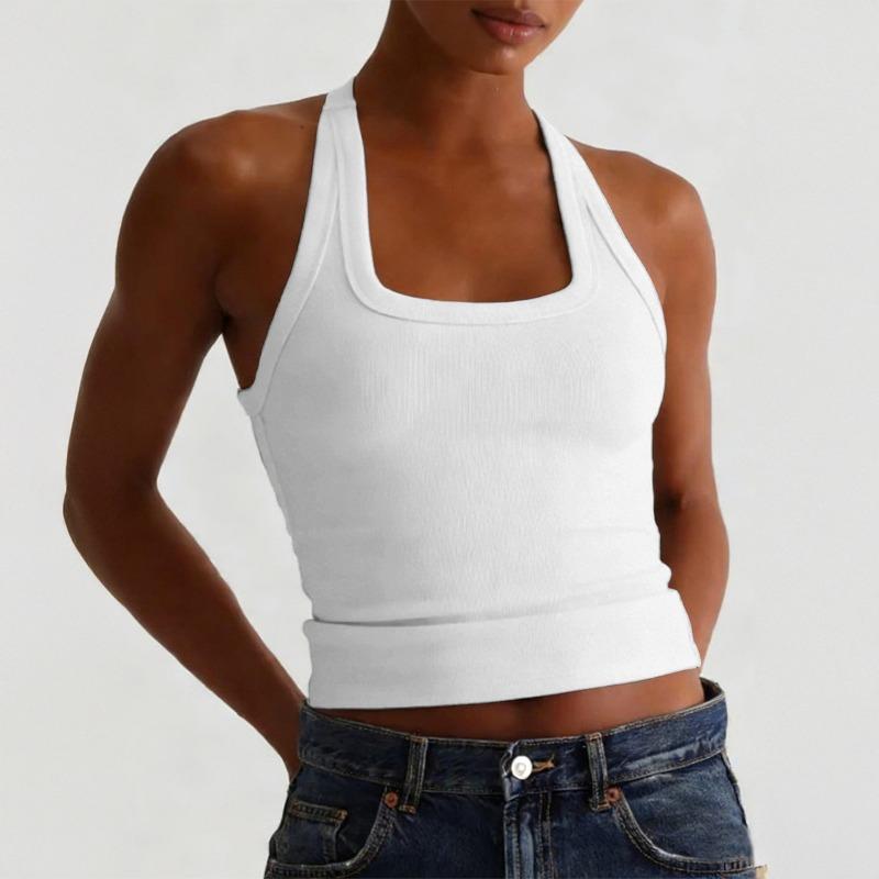 Hot Girl Yoga Halter Camisole  Ribbed Halter Neck Crop Tank Top