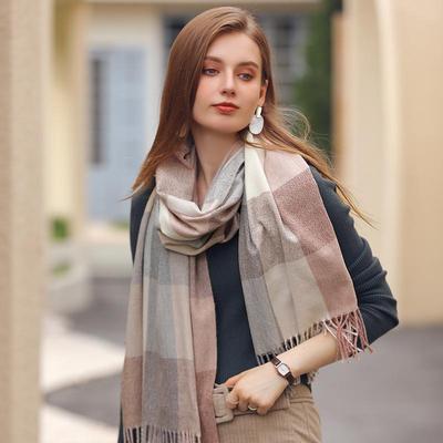 Herbst und Winter Warmer karierter kontrastierender Schal aus Imitationskaschmir für Damen EMA