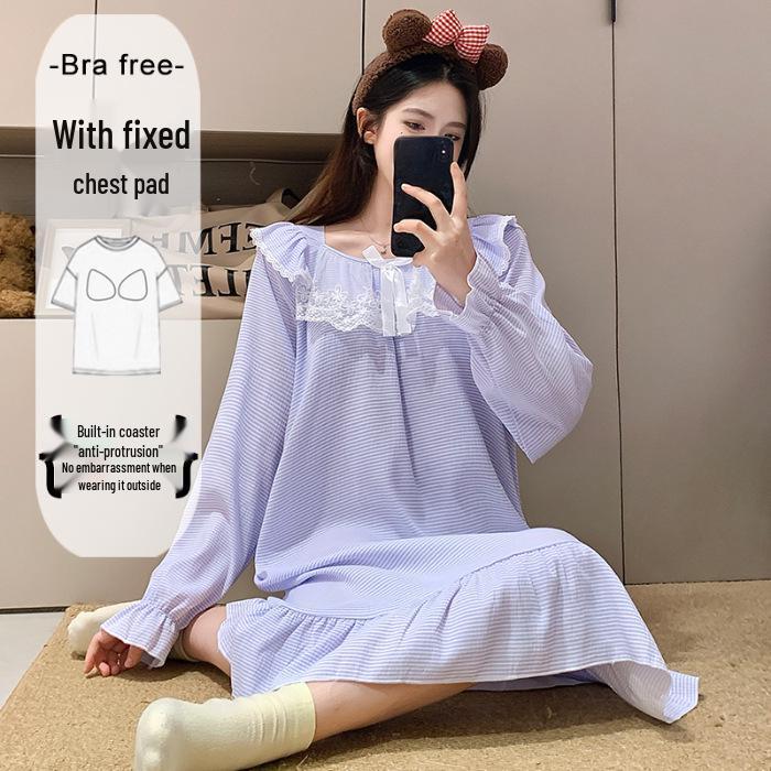 Cloud Cotton Sleep Dress: Long Sleeve Pink Pajamas for Girls - Spring/Autumn 2025