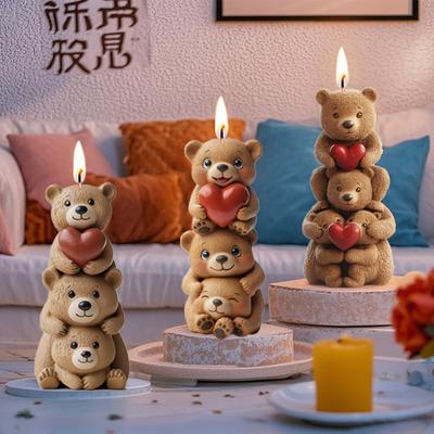 3D Cute Stacked Bear Aromatherapy Candle Silicone Mold DIY Love Bear Family Chocolate Cake Baking Mold Used As Gypsum Resin Gift