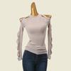 Export Stylish Cut Out Long Sleeves Knitwear Sexy Silm Early Autumn High Elasticity Pullover Keep Warm Tops