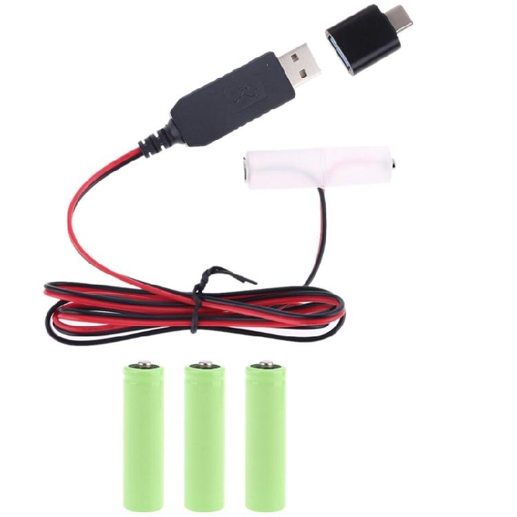 AA Battery Eliminator Cable Cord with Type-C Converter USB or Type-C Input 5V2A