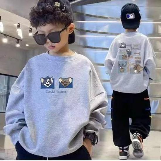 

Свитшот с рисунком для мальчиков - модный свитер с круглым вырезом 2023 года на весну и осень 140 cm серый