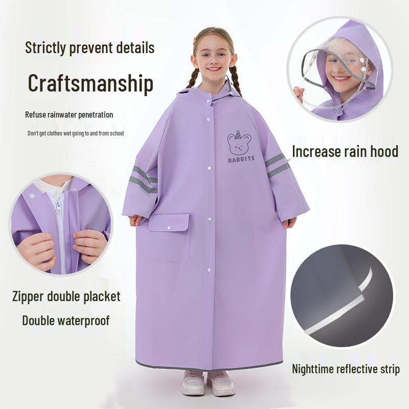Kids' Long Raincoat with Backpack Compartment - Stormproof Poncho for School, Boys & Girls Plus Size