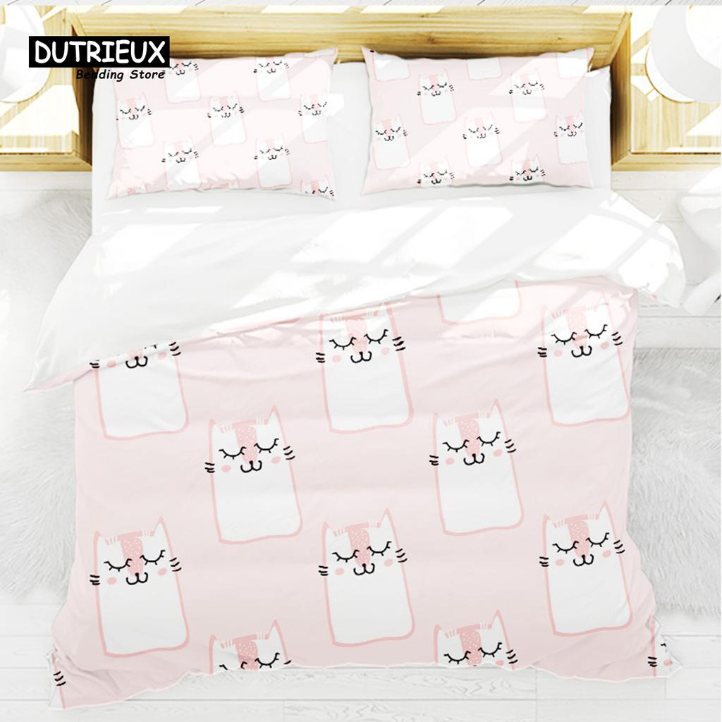 Cartoon Animals Toddler Bedding Set For Kids Girls Boys Bedroom Decor Cute Bear Rabbit Cat 3D Print Duvet Cover Set Pillowcases