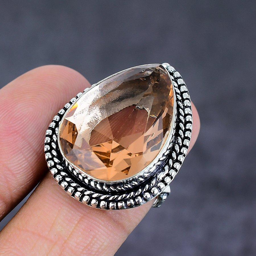 Morganite Gemstone Handmade 925 Sterling Silver Jewelry Ring Size 8 T4p81