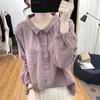 Camisa de Manga Comprida de Cor Sólida para Mulheres, Top Solto e Emagrecedor, Camisa Básica Retrô