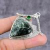 Natural Seraphinite, Diopside Gemstone 925 Sterling Silver Pendant 2.28" ET-1559