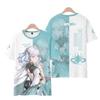 Spiel Anime Charakter 3D Gedrucktes T-Shirt, Beidseitig Rot Weiß Grafik Kurzarm Lässiges Streetwear Oberteil