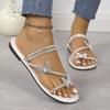 Rhinestone Bow Cover Toe Sandals Women's New Flat Bottom with Skirt Beach One Shoe Two Wear Women's Cool Slippers 41