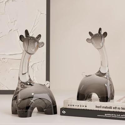 Creative Cute Transparent Giraffe Animal Sculpture Modern Home Living Room Wine Cabinet Table Decoration Accessories Craft Gifts