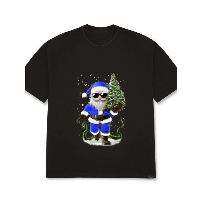 

Черная футболка с круглым вырезом с принтом Санта-Клауса с елкой и в солнечных очках для праздничной вечеринки, повседневной носки XXXXL чёрный