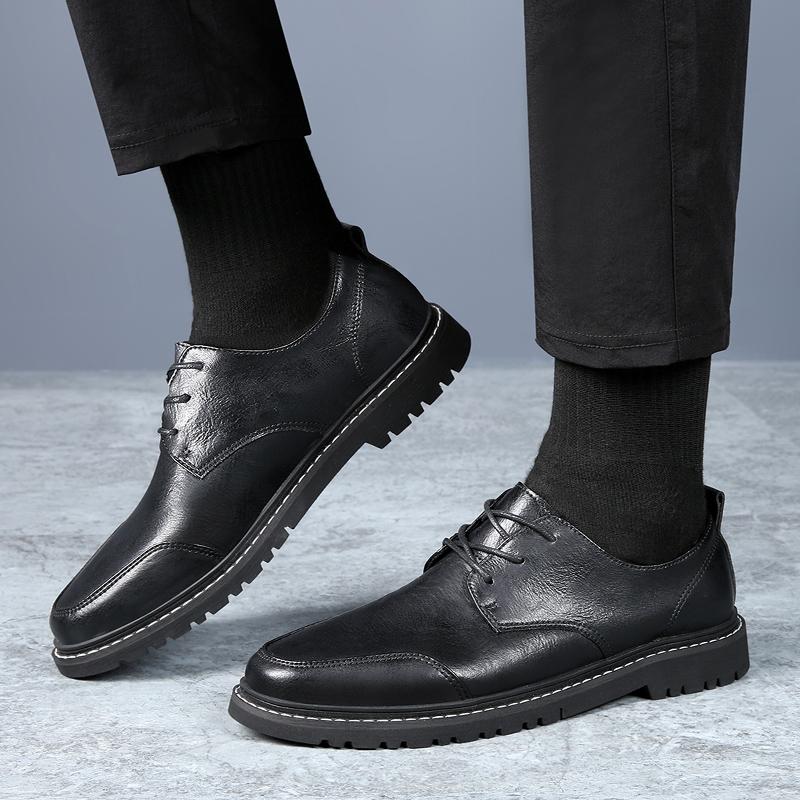 Fashion Classic Black Men's Leather Shoes Minimalist and Versatile Style Office and Driving  Leisure Business Men's Walking Shoes New