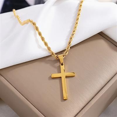 Charm Fashionable Men's Stainless Steel with Minimalist Perfect for Men's Jewelry Accessories Stylish Rope Chain Necklace Gold-Plated Cross Pendant