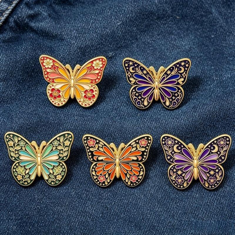 1/5Pcs Moon Star Pattern Brooch Vintage Floral Butterfly Enamel Pin Set For Coat Collar Lapel Pins Metal Badges Jewelry Gift