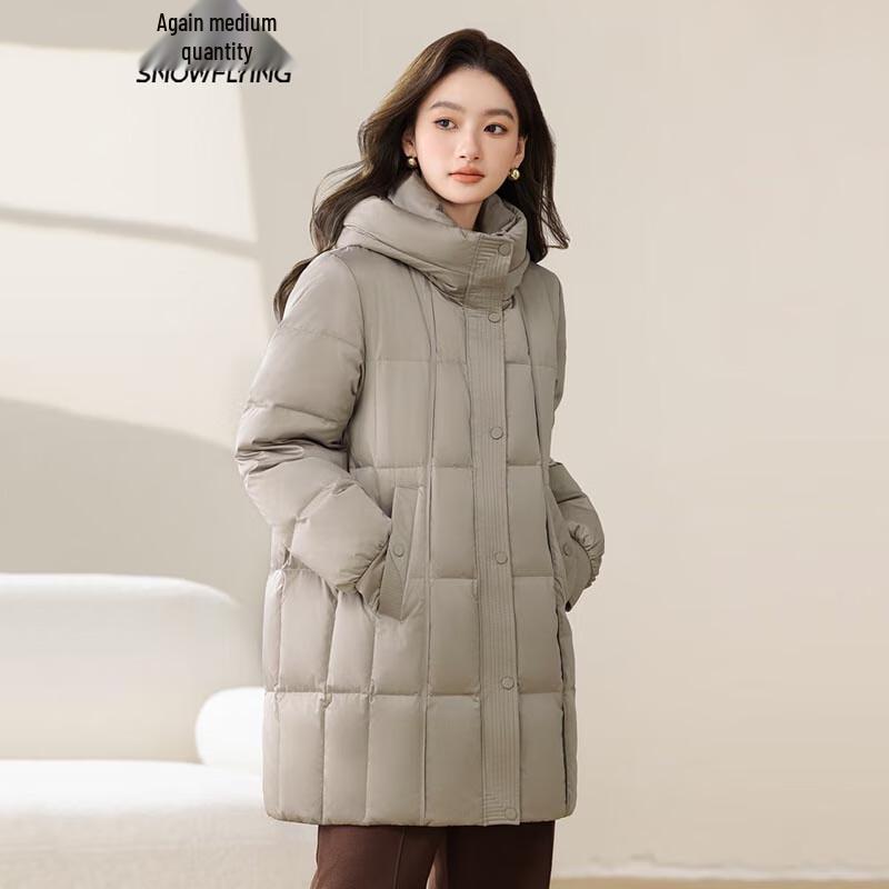 XueZhongFei Women's Mid-Length Stand Collar Solid Down Jacket X40145332F