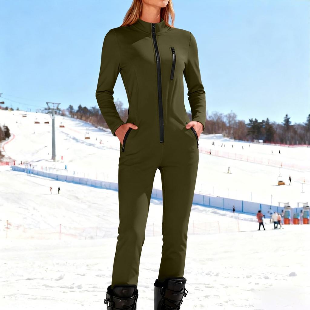 Warmer Damen Sport-Einteiler mit langen Ärmeln, Kompressions-Elastik, Mode, für Skifahren